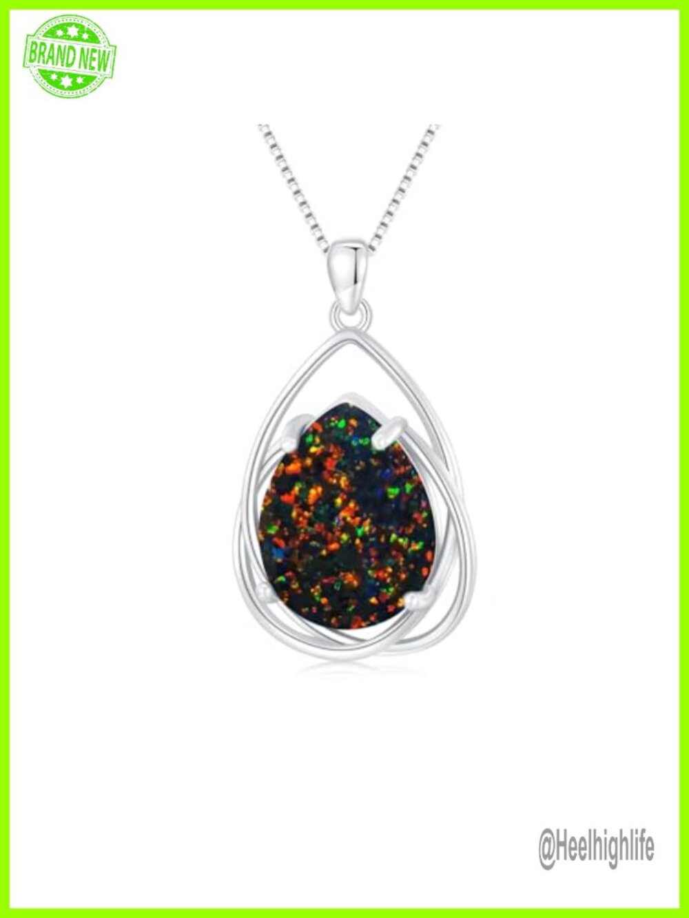 Sterling Silver Teardrop Opal Pendant Necklace 18+2in Chain